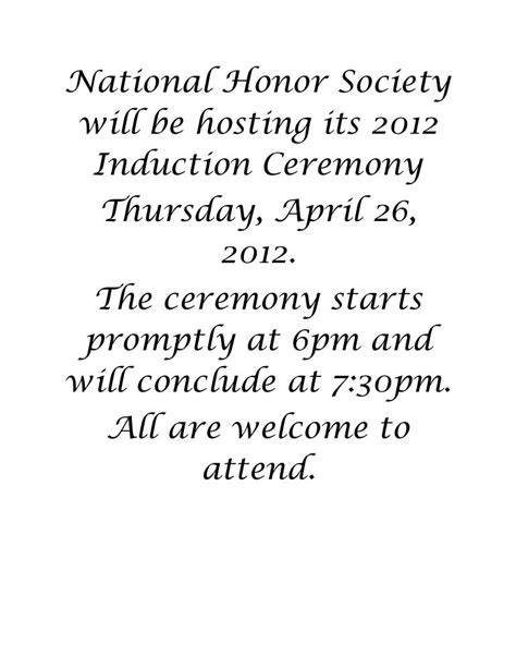 National Honor Society Will Be Hosting Its 2012 Induction Ceremony