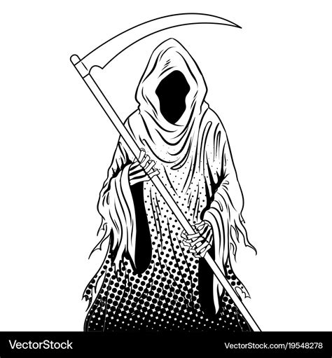 Grim Reaper Halloween Coloring Page Isolated Stock Vector The Best Porn Website