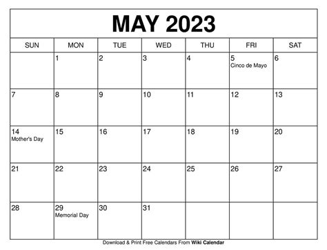 Free Printable May 2023 Calendars