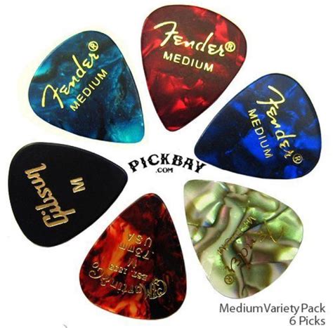 Variety Medium Gauge Branded Guitar Picks Fender Martin And Gibson 6