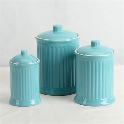 Simsbury Ceramic Canister Set Of 3 In Turquoise By Omni Housewares Ebay