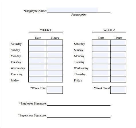 Weekly Time Card Template Free