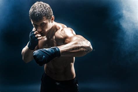 Muscular Topless Fighter In Boxing Gloves Stock Image Image Of Posing