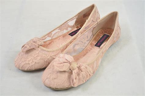 Material Girl Glow Ballet Flats Blush Lace Fabric Cute Bow Toe