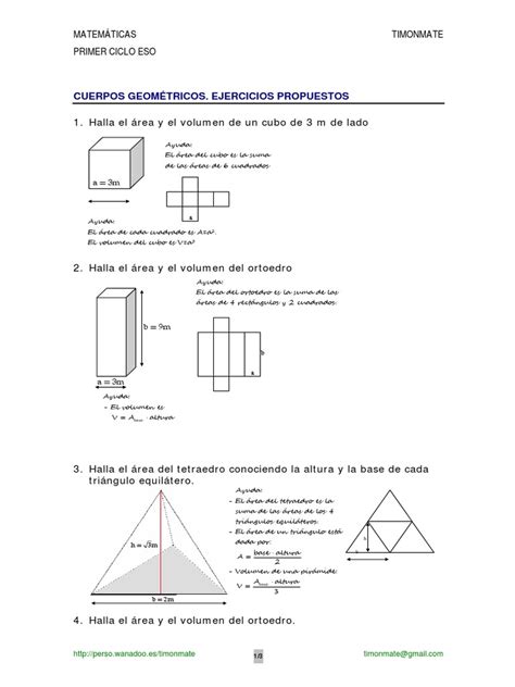 Ejercicios De Calculo De Volumenes Geometria Clasica Formas Geométricas