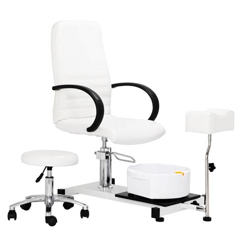 Omysalon Pedicure Chair White With Stool And Bubble Massage Foot Bath