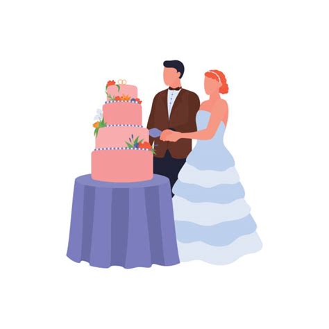 Wedding The Bride And Groom Cut The Cake Illustrations Royalty Free