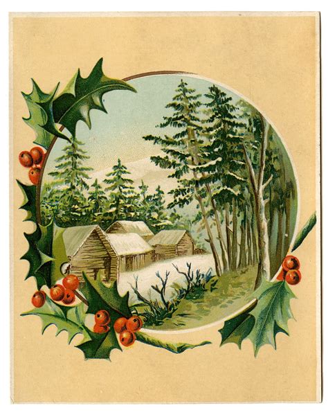 Vintage Christmas Clip Art Winter Scene Holly Frame The Graphics