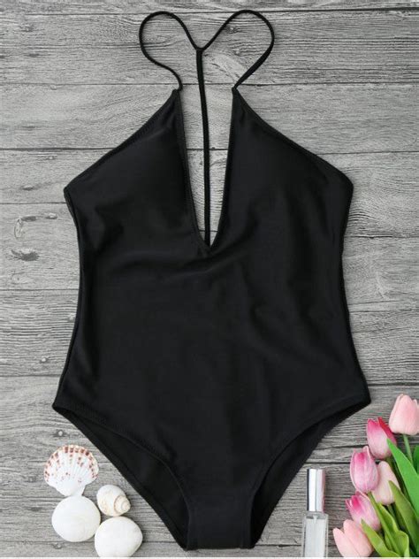 T Back Deep V Neck One Piece Swimsuit Black M Swimsuits Beach Outfit Women One Piece