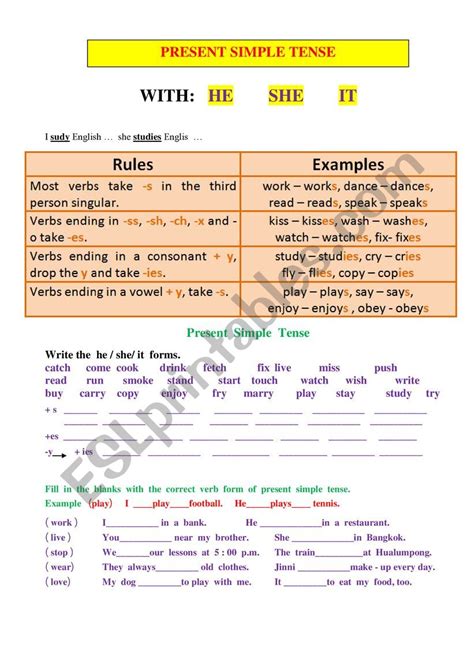 Present Simple With He She It Esl Worksheet By N31lyes