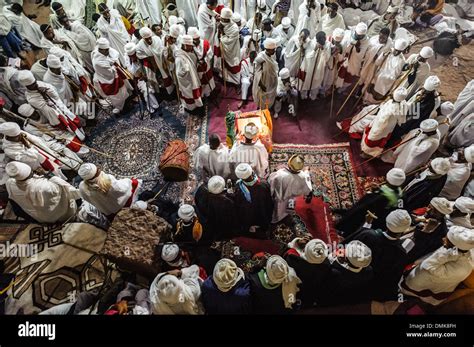 Priest Celebrating Orthodox Easter Inside A Temple Lalibela Ethiopia