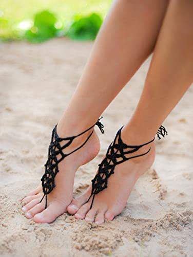 Black Barefoot Sandal Feet Thongs Crochet Foot Jewelry
