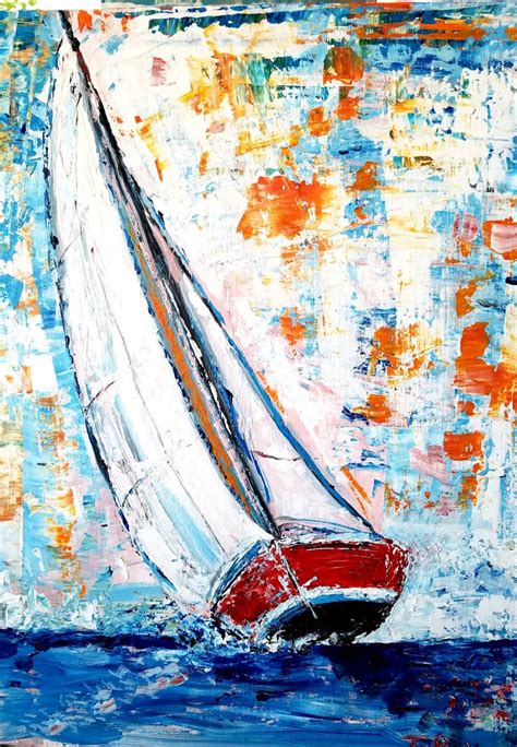 Abstract Colorful Sailboat Sailboat Art Sailboat Painting Boat Art