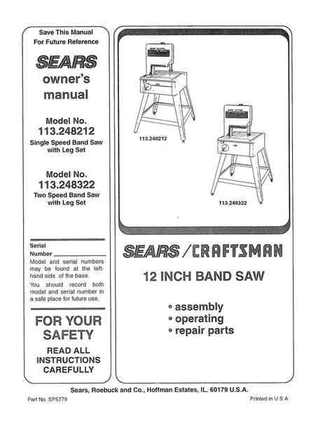 Craftsman 12 Inch Band Saw Parts List Pdf Reviewmotors Co