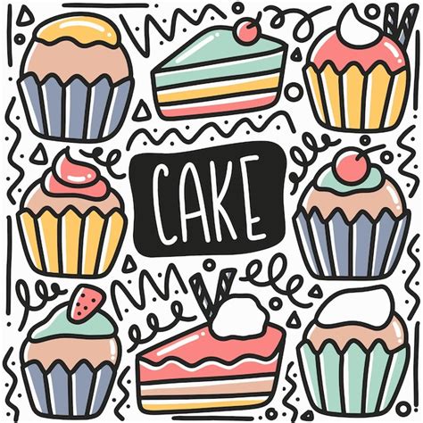 Premium Vector Hand Drawn Cake Doodle Set With Icons And Design Elements