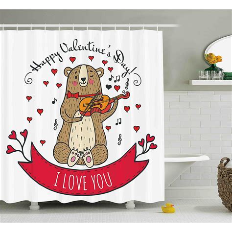 Valentines Day Shower Curtain Set By Teddy Bear With Violin Made With