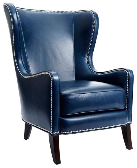 Dempsey Leather Wingback Navy Contemporary Armchairs And Accent