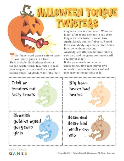 Halloween Halloween Tongue Twisters Tongue Twisters Funny Party