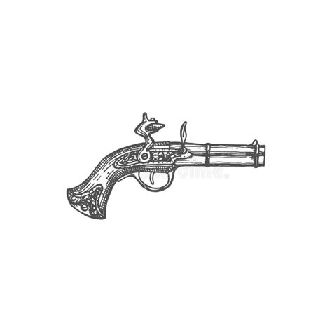 Flintlock Pistol Musket Revolver With Trigger Gun Stock Vector