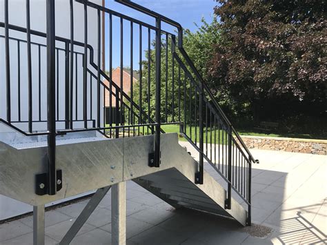 External Metal Fire Escape Staircase With Side Mounted Steel Railings