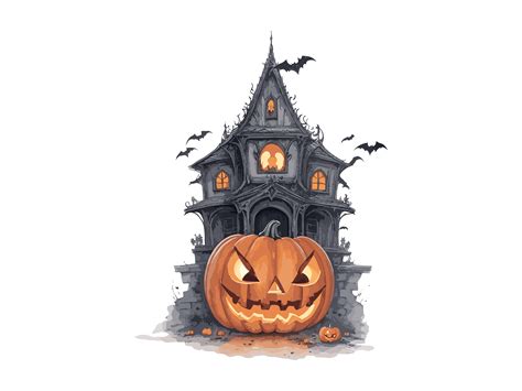 Halloween Haunted House With Pumpkin Svg Graphic By Phoenixvectorarts