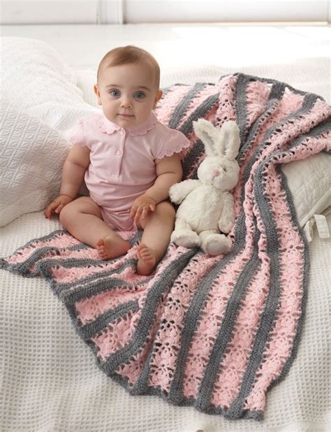 Lacy Stripes Blanket In Bernat Softee Baby Solids Crochet Patterns