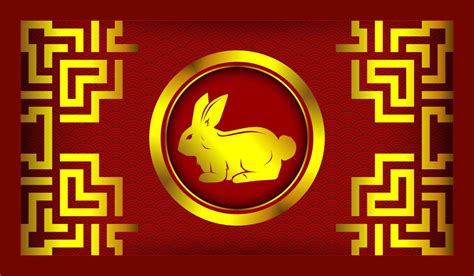 Chinese New Year Flat Design With Rabbit Logo On Red Background And