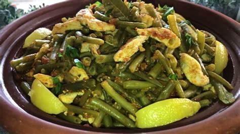 Tajine dharicots verts et morceaux de poulet facile et rapide طاجين