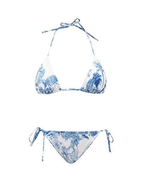 Mary Mare Mykonos Flora Print Triangle Bikini Blue White Beachwear