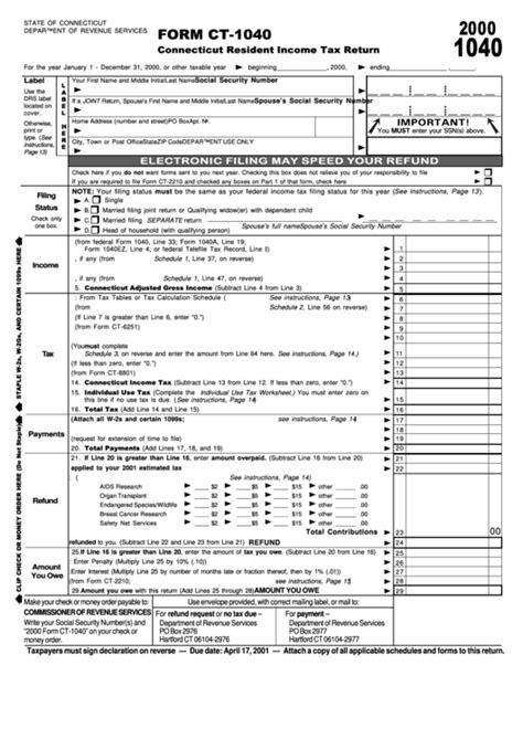 Form Ct 1040 Connecticut Resident Income Tax Return 2000 2021 Tax