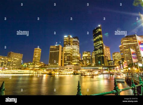 Sydney Skyline By Night Stock Photo Alamy