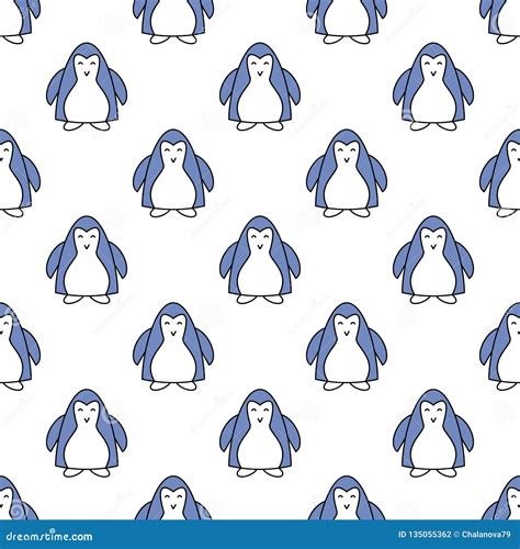 Seamless Pattern With Penguins Cute Penguin Cartoon Illustration