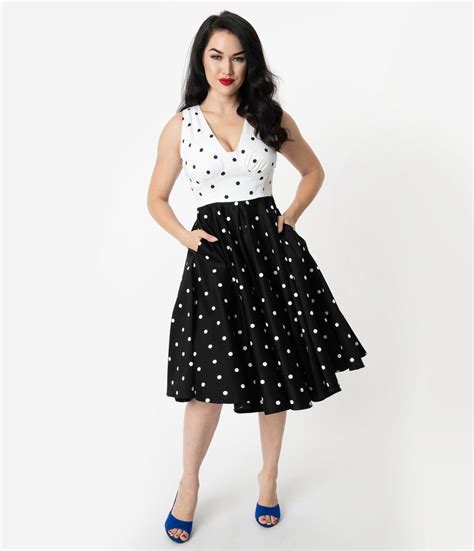 Vintage Diva 1950s Style Black And White Polka Dot Print Esme Swing Dress With Images Vintage