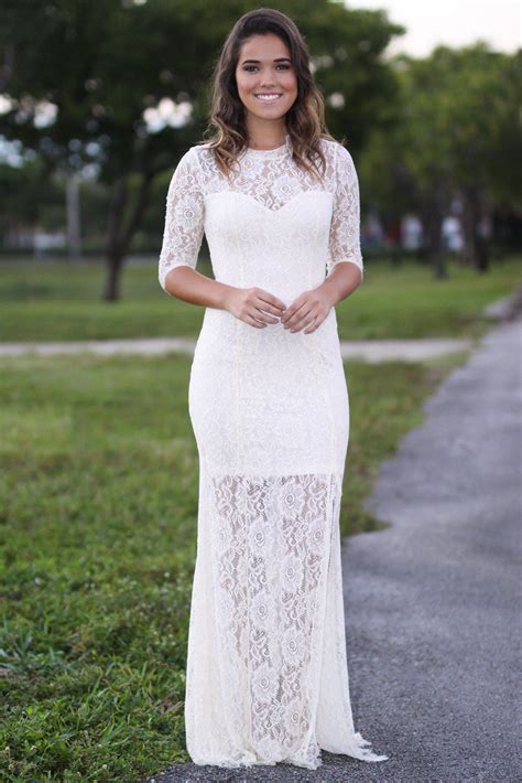 Beige Lace Maxi Dress With 34 Sleeves Maxi Dresses Saved By The Dress