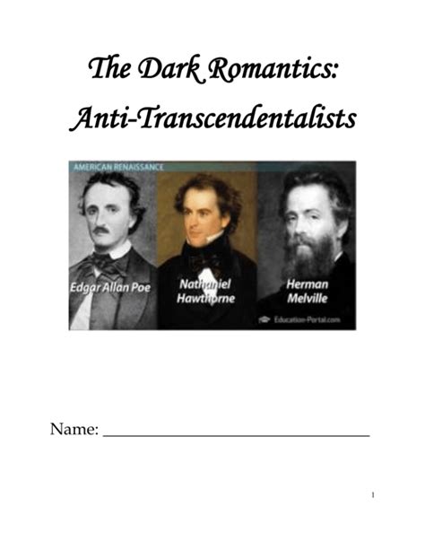 The Dark Romantics Anti Transcendentalists Name Key