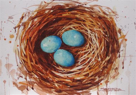 Karen Werner Fine Art Three In The Nest A Birds Nest Watercolor