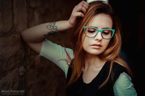 Wallpaper Face Redhead Model Women With Glasses Sunglasses Tattoo Blue Hands On Head