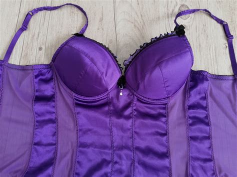 Vintage Purple Mesh Satin Lingerie Corset Boning Embroidery Etsy