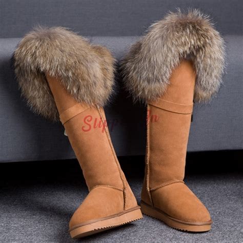 Chic Womens Tall Fur Boots Suede Winter Flat Knee High Boots