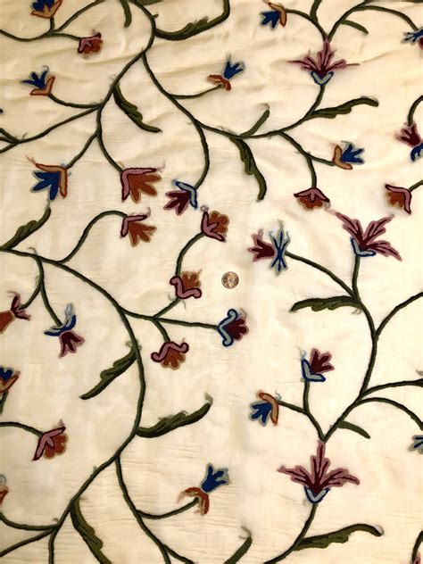 Multicolor Crewel Kf 058 Embroidered Crewel Fabric By The Yard