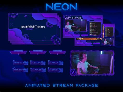Animated Blue Purple Neon Stream Overlay Package Twitch Etsy Australia