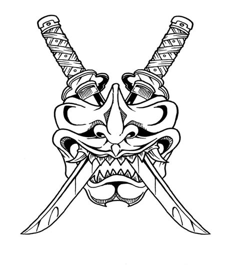 Samurai Mask And Swords Татуировка трафареты Эскиз татуировки