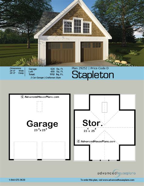2 Car Craftsman Style Garage Plan With Storage Above Stapleton