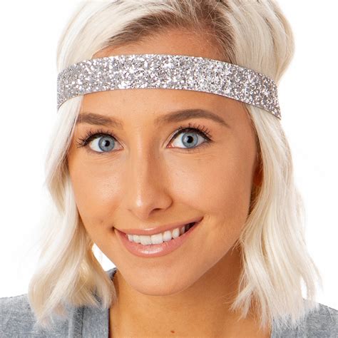 Hipsy Womens Adjustable No Slip Wide Bling Glitter Headband Silver
