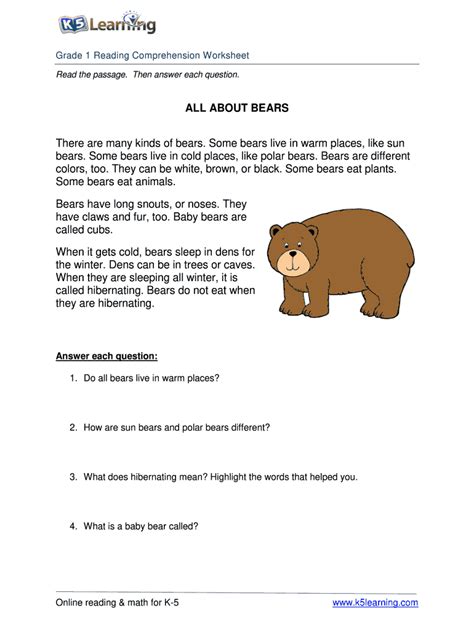 Reading Comprehension Grade 1 Form Fill Out And Sign Printable Pdf