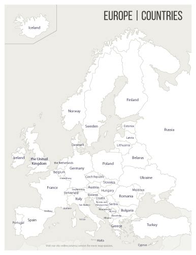 Europe Countries Printables Map Quiz Game