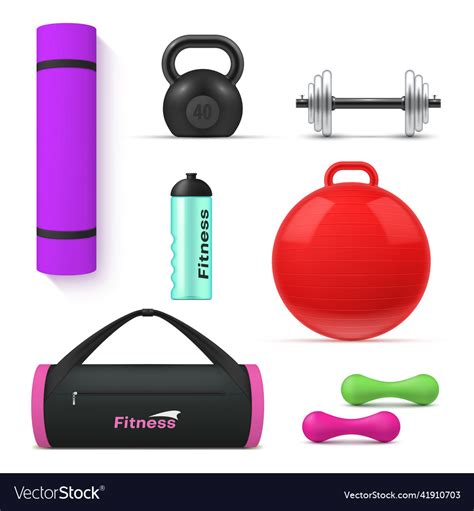 Collection Realistic Fitness Equipment Gym Vector Image