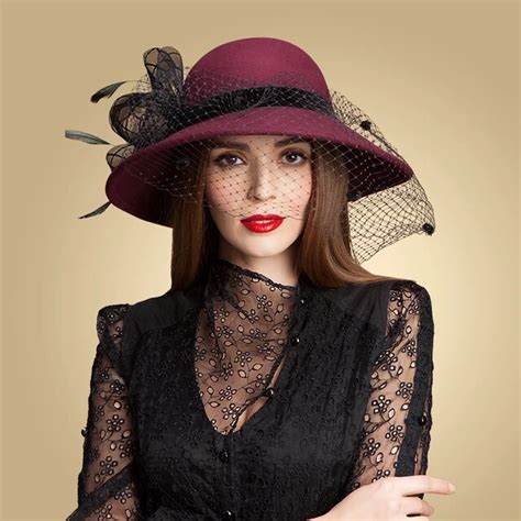 2015 High Quality Winter Fedora Pure Wool Hats Women Vintage Hat With Tulle Wide Brim Floppy