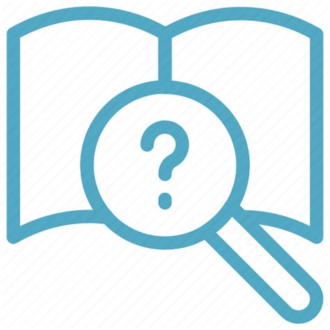Book, book with magnifier, online book, online book searching, question mark, search book icon icon