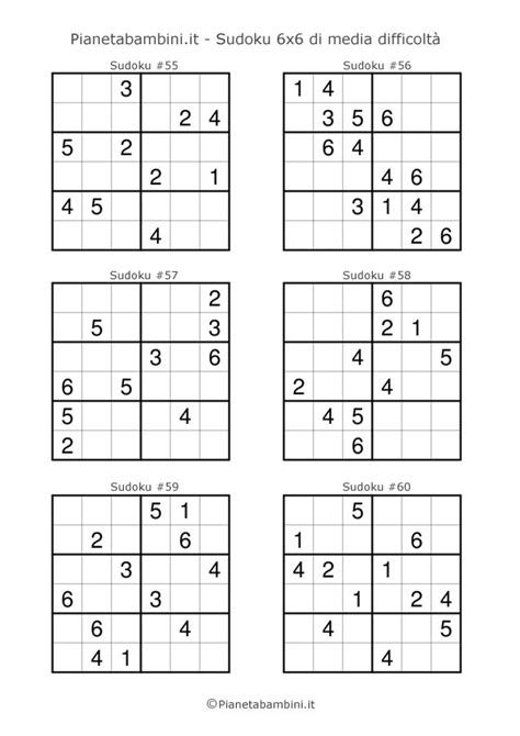 Sudoku Per Bambini 60 Schemi 6x6 Di Media Difficolta Da Stampare Free